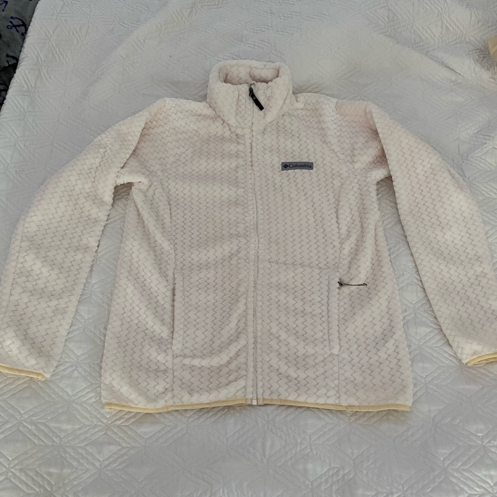 Columbia womens Cream Fuzzy Fleece full zip Jacket XS